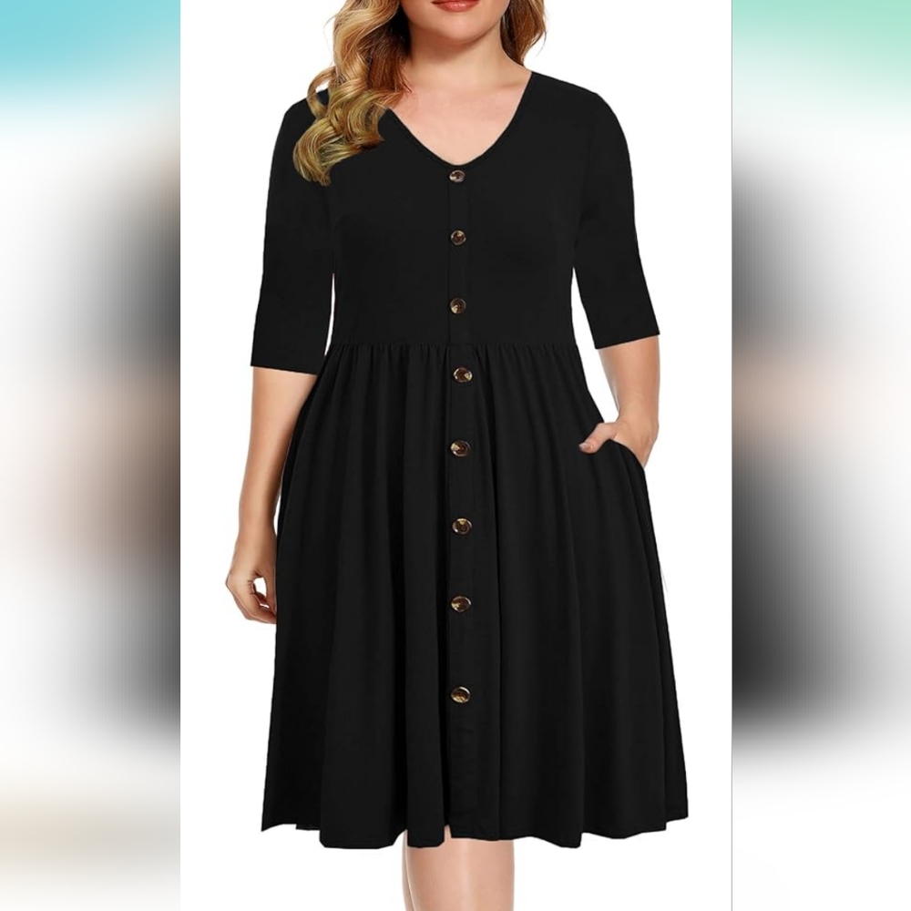 BEDOAR  Casual Plus Size Dress V-Neck Knee-Length A-Line Party Cocktail  Size 20